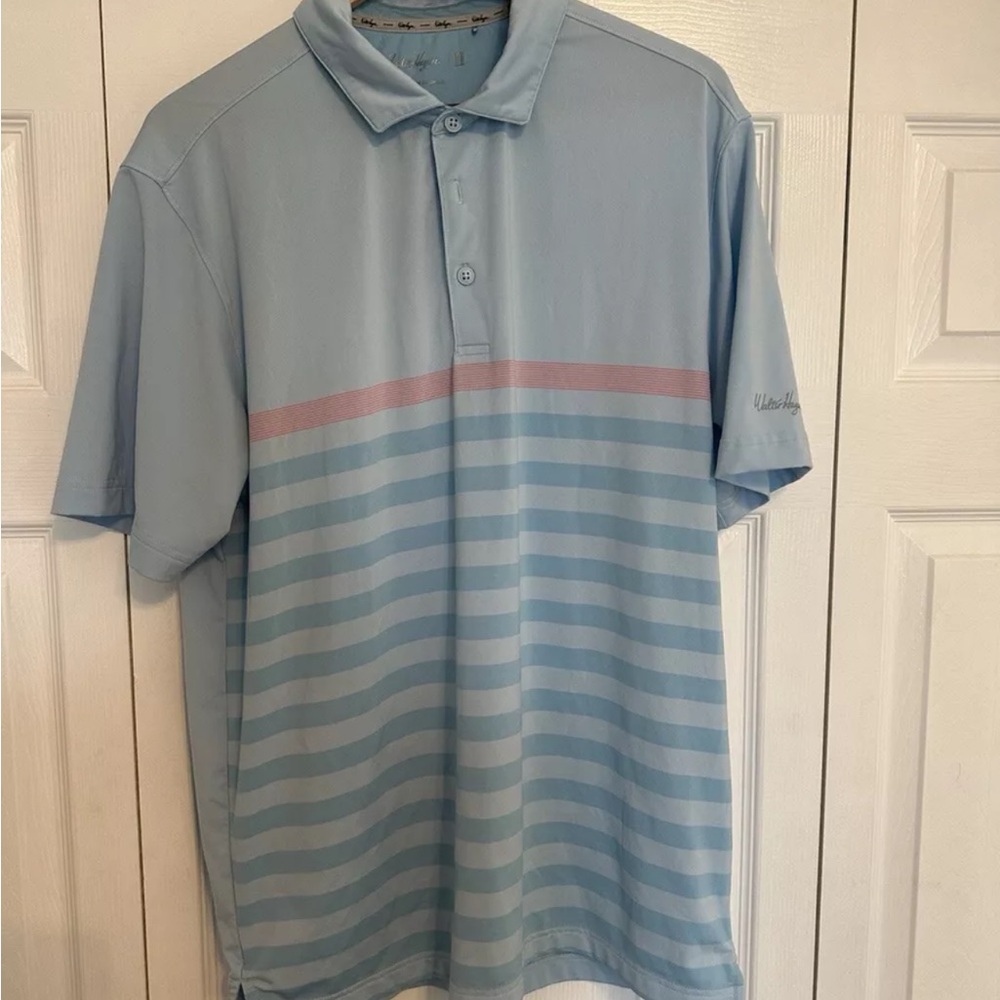 Walter Hagen Light Blue and Pink Striped Men's Shirt